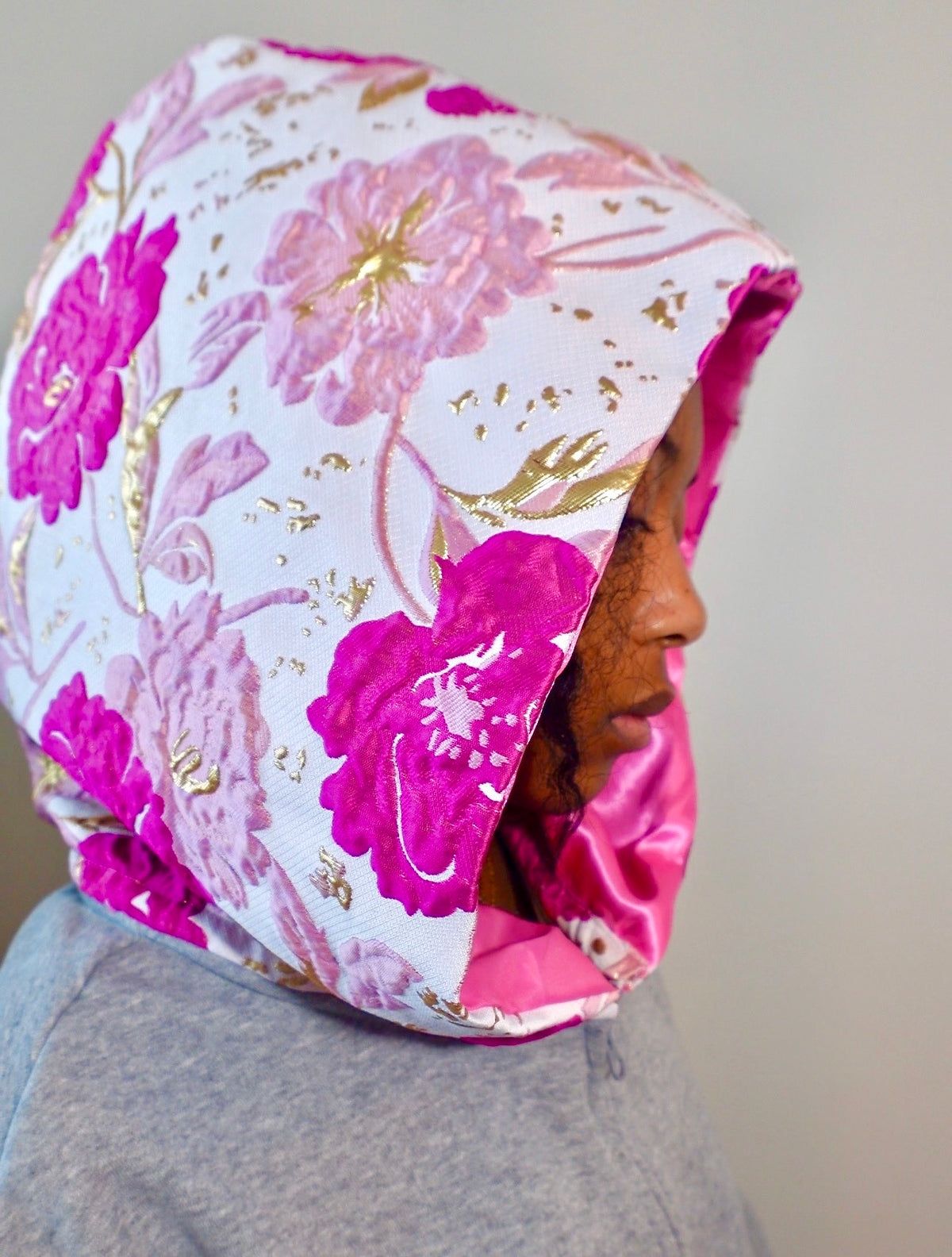 Floral Jacquard Satin Lined Hoodie