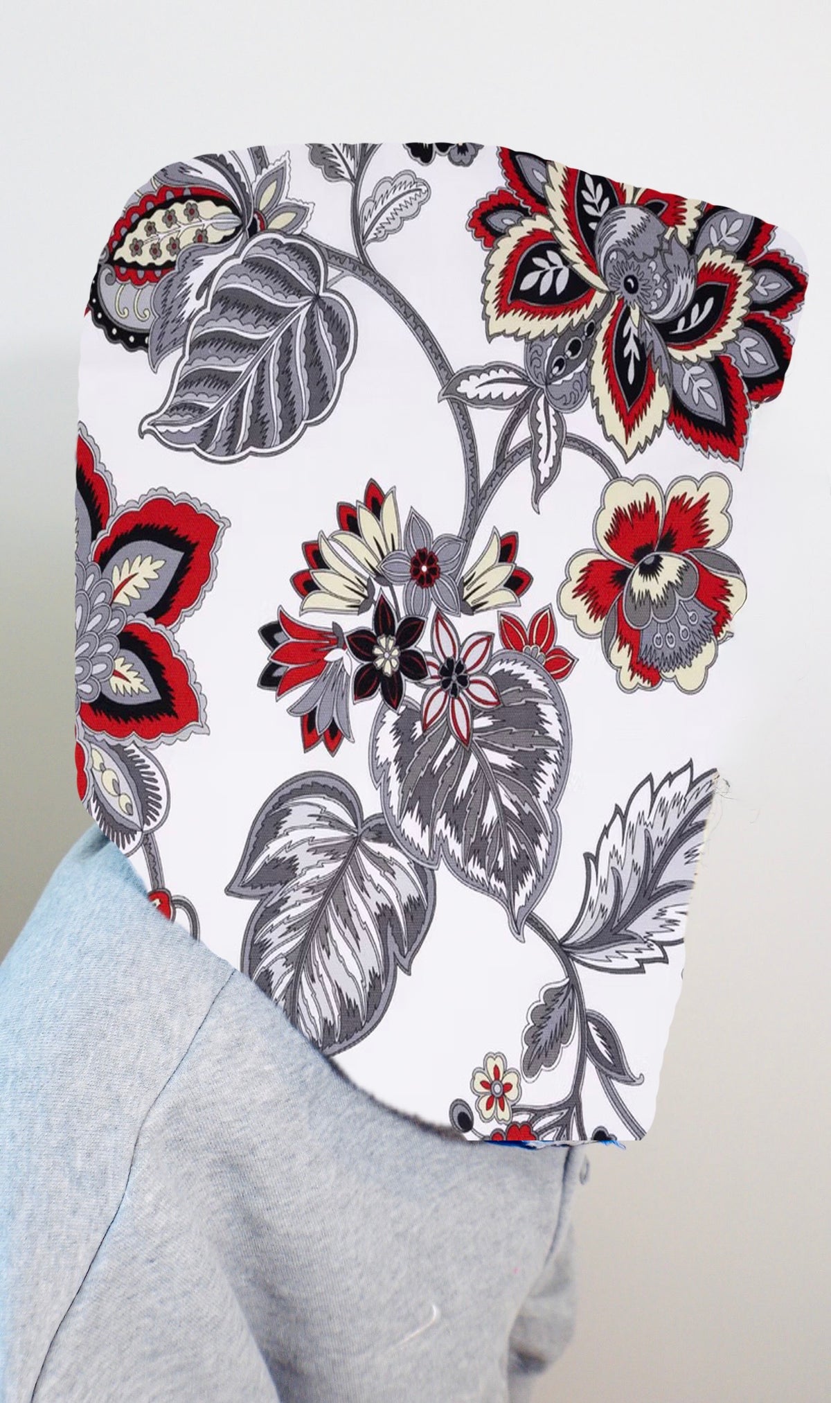 Red/Gray Floral Cotton Hood
