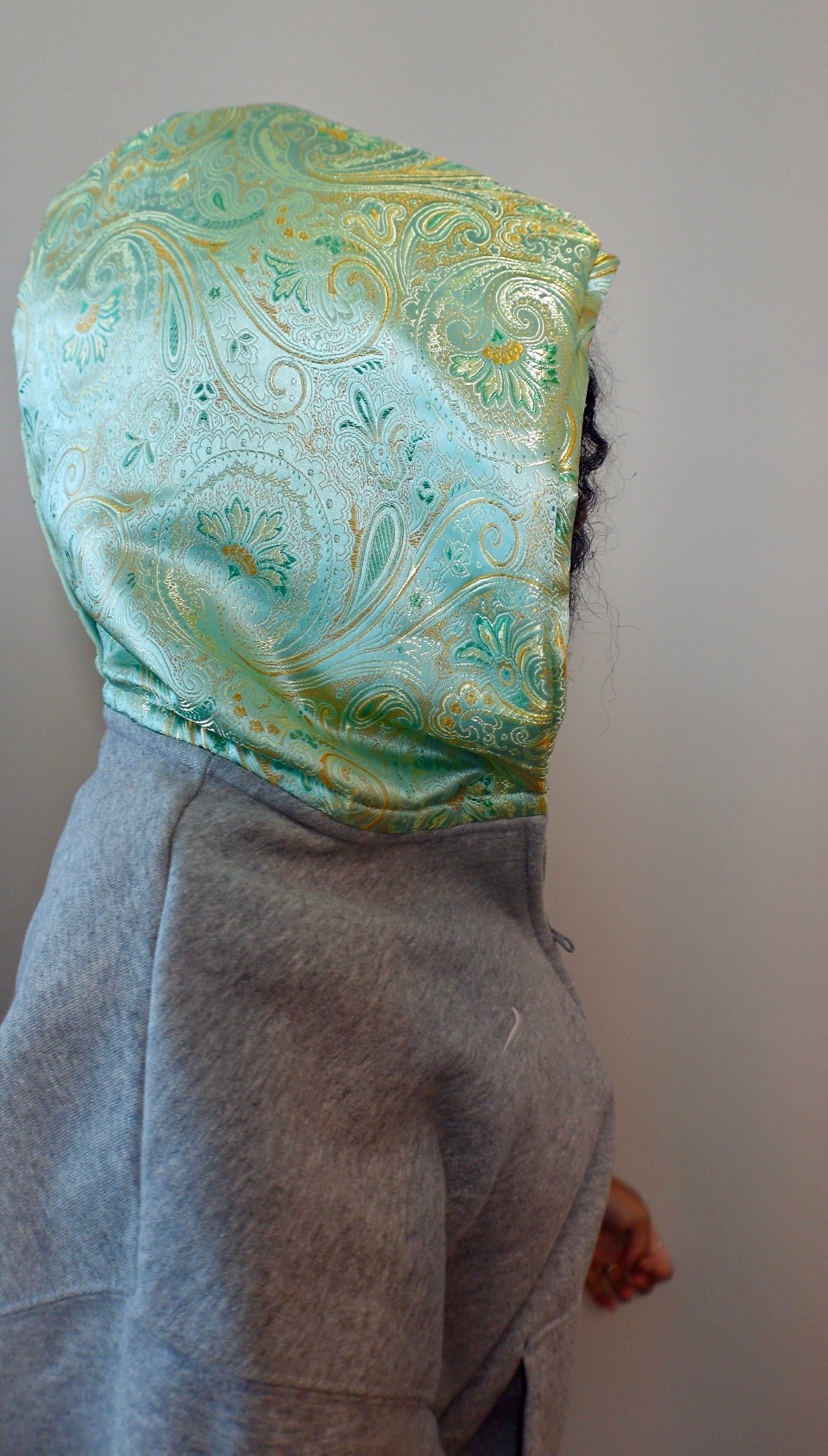 Turquoise Print Satin Hood
