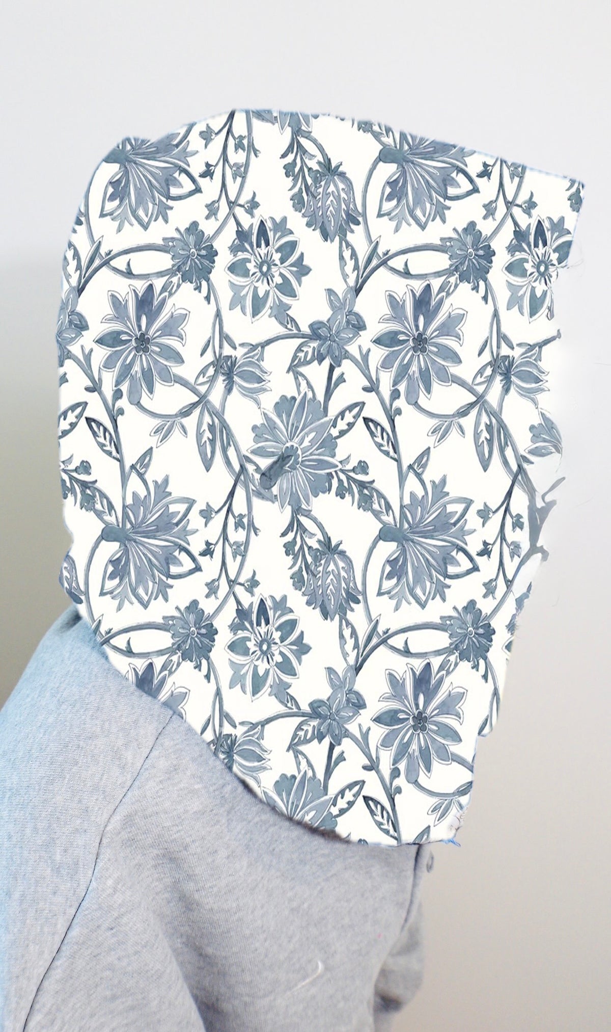 White/Blue Floral Cotton Hood