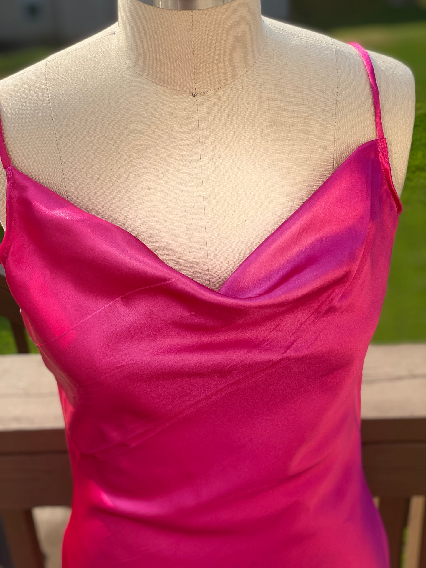 Fiery Pink Cowl Neck Slip Dress